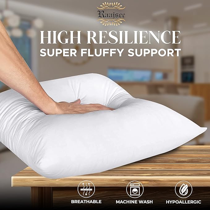 16x16 Pillow Inserts Set of 2, Firm and Fluffy Down Alternative Throw Pillows for Couch, Pillow Stuffing for Couch Sham Filler, Pillow Forms 16x16
