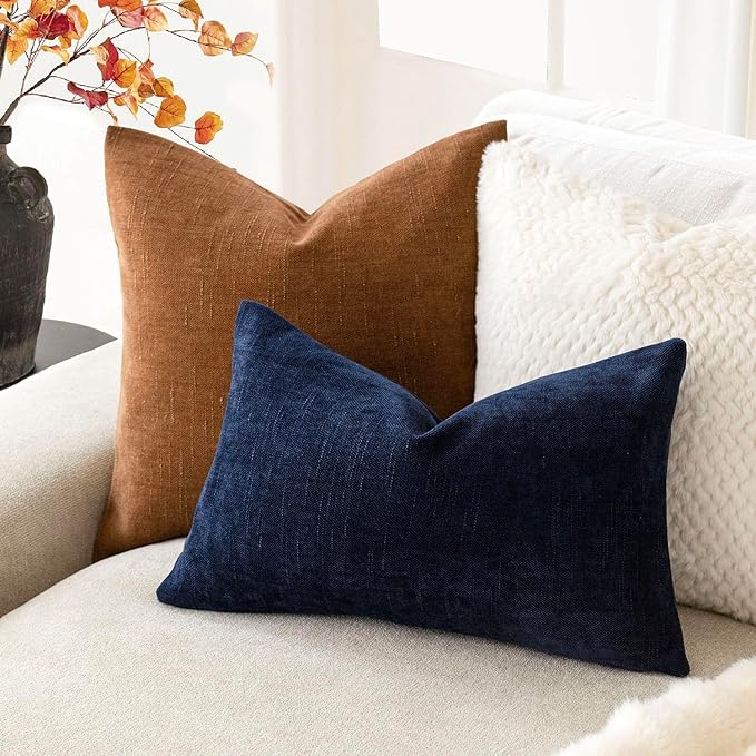 Foindtower Pack of 2 Soft Textured Throw Decorative Pillow Covers Lumbar Accent Solid Cushion Cover Cozy Farmhouse Pillow Case with Zipper for Couch Sofa Bedroom Living Room 12x20 Inch, Navy