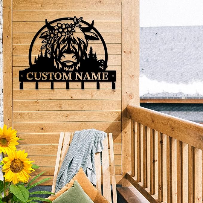 magilab Personalized Custom Highland Cow Wall Hooks,Metal Highland Cow Art Clothes Hooks,Metal Highland Cow Wall Home Storage Decorative,for Front Door, Hallway, Kitchen, Bedroom,Keys,Hats (Style N)