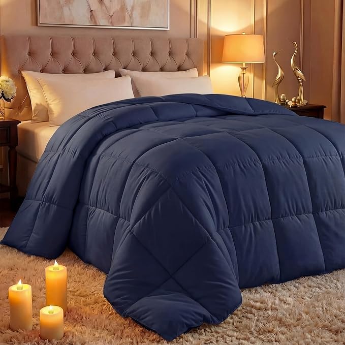 Utopia Bedding Comforter Duvet Insert, Quilted Comforter with Corner Tabs, Box Stitched Down Alternative Comforters Twin Size (Navy)