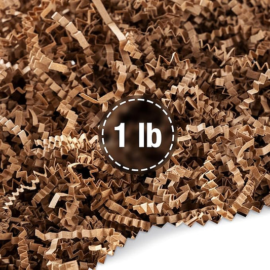FRILLZ by DECOfill™ Crinkle Cut Paper Shred Filler (1 LB) for Baskets, Gifts, Packing and Protecting your Birthday, Weddings, Anniversary, Valentines Day, and other gifts (Kraft)