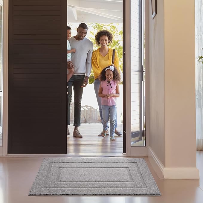 GRANNY SAYS Front Door Mat Outside Entrance, Welcome Matt Non-Slip, Outdoor Door Mats for Entryway, Long Front Porch Mat Low Profile Resist Dirt Easy to Clean, 47"x32", Grey