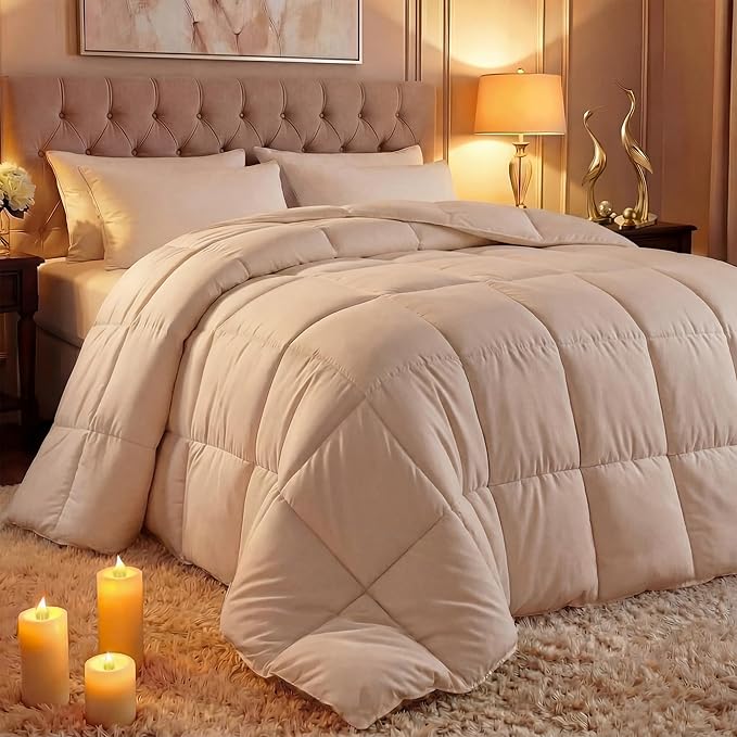 Utopia Bedding Comforter Duvet Insert, Quilted Comforter with Corner Tabs, Box Stitched Down Alternative Comforters King Size (Beige)