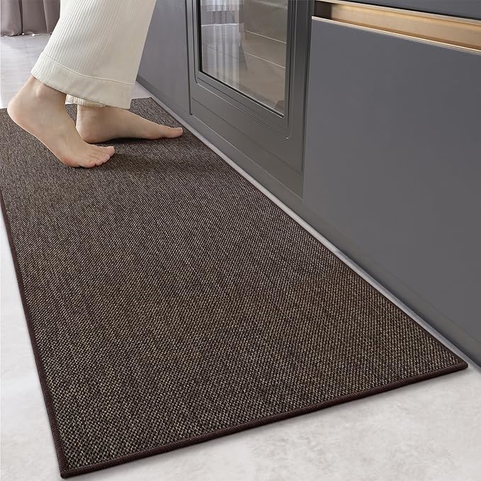 Color&Geometry Kitchen Rugs and Mats Non Slip Washable, Absorbent Woven Kitchen Runner Rug Easy to Clean Kitchen Floor Mats for in Front of Sink, Laundry Room, Hallway, 17”x47”, Brown