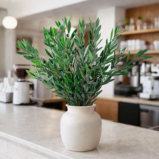 8PCS Premium Artificial Olive Branches for Vases - Realistic PU & Silk Faux Greenery Stems, 3 Sizes, Bendable Wire Stems, Low Maintenance Home/Office/Holiday Decor(No Vase