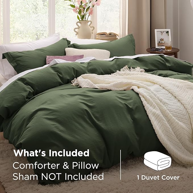 Bedsure Olive Green Duvet Cover Queen Size Only - Prewashed Cotton-Like Extra Soft All Season Bedding, Includes 1 Duvet Cover 90x90 Inches with Zipper Closure, Comforter Not Included