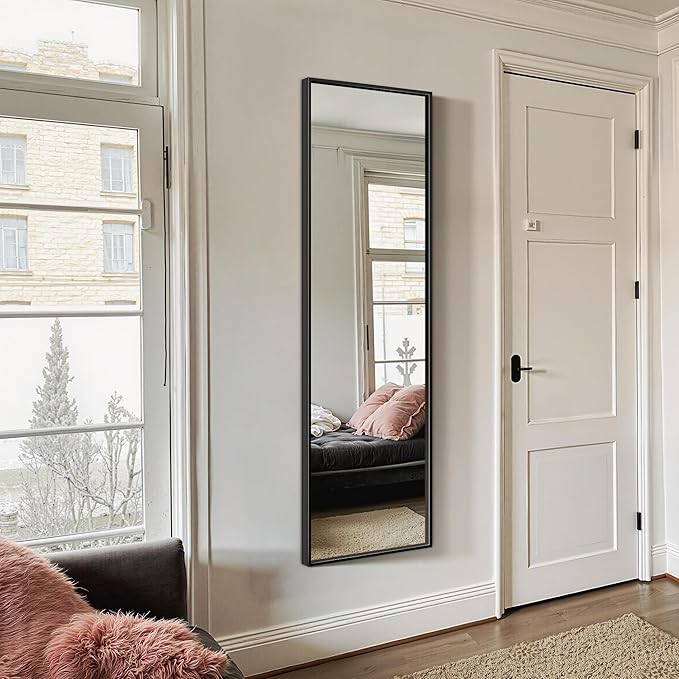 Full Length Mirror, Standing Large Floor Mirror with Aluminum Frame for Bedroom, Living Room, Bathroom(Black)