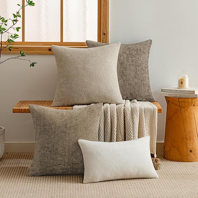 a moment Brown Chenille Throw Pillow Covers 22x22 Inch Pack of 2 Modern Decorative Throw Pillow Covers Farmhouse Cross Covers Home Decor for Sofa Bedroom Living Room
