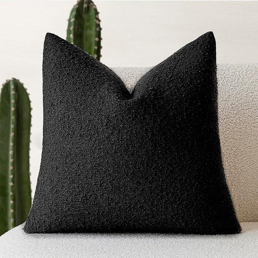 Foindtower Decorative Textured Boucle Throw Pillow Covers Accent Solid Pillow Cases Neutral Soft Cozy Couch Cushion Case for Chair Sofa Bedroom Living Room Home Decor 18 x 18 Inch,Black