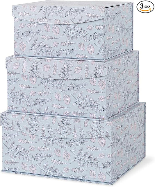 Soul & Lane Decorative Storage Boxes with Magnetic Closure, Set of 3 Memory Keepsake Boxes with Lids, Cardboard Storage for Gifts, Organizing, and Home Décor, Cottage Sprig
