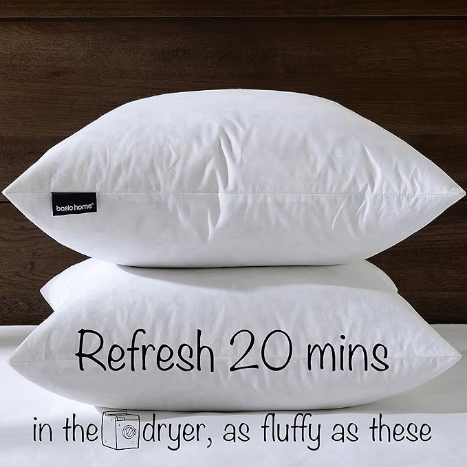 basic home 24x24 Euro Throw Pillow Inserts-Down Feather Pillow Inserts-Cotton Fabric-Set of 2-White.