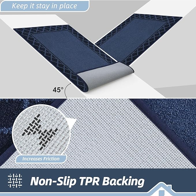 BEQHAUSE Door Mat Dirt Trapper Non Slip Entryway Rugs Absorbent Welcome Mat Low Profile Washable Front Door Mat for Muddy Paws,Entrance,Hallway, 24" x 36",Navy Blue
