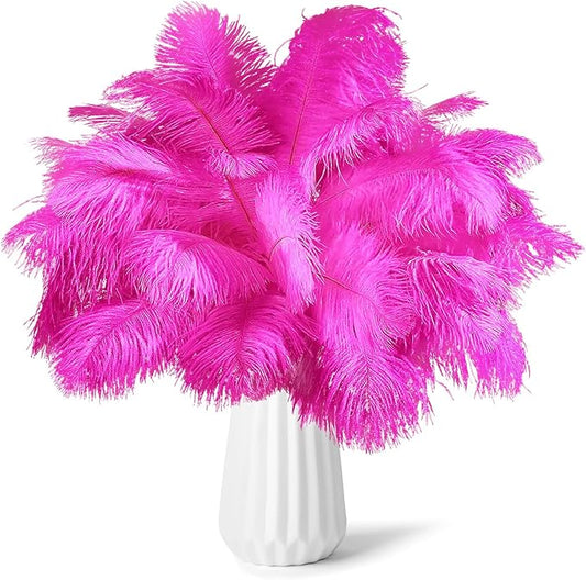 NEWONG 30pcs Hot Pink Ostrich Feathers Natural Bulk 8-10inch(20-25cm) Vase Craft Wedding Home Party Centerpieces Christmas Day Table top Decoration