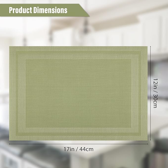 Winknowl Placemats Set of 6，Heat Resistant Woven Vinyl Washable PVC Place Mats，Non-Slip Stain Resistant Indoor/Outdoor Table Mats for Dining Table (Green)