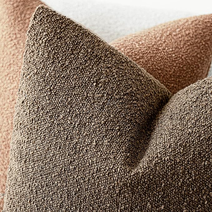 Foindtower Decorative Textured Boucle Throw Pillow Covers Accent Solid Pillow Cases Neutral Soft Cozy Couch Cushion Case for Chair Sofa Bedroom Living Room Home Decor 22x22 Inch,1PC,Light Brown