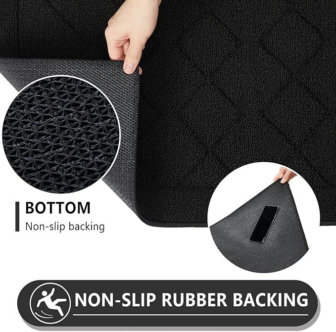 REFETONE Indoor Doormat, Front Back Door Mat 20"x32" Rubber Backing Non Slip Mats, Absorbent Washable Entrance Doormat for Entryway, Resist Dirt Low-Profile Inside Floor Mat for Muddy Shoes, Black