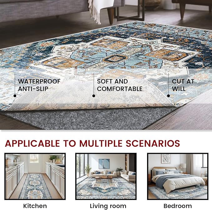 Waterproof Rug Pad, 6x9 ft Area Rug Non-Slip Carpet Pad, Non-Slip Rug Pads for All Floors and Finishes, Felt Pad for Hardwood Floors, Keeps Carpets in Place Soft and Safe