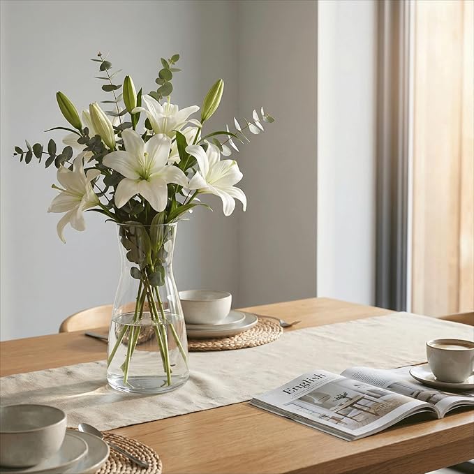 Modern Clear Glass Vase for Centerpiece Table Home Indoor Desk Decor, Decorative Flower Vases for Wedding Reception, Home Decor, Housewarming Gift (Clear)