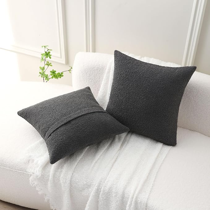 FUTEI Pack of 2 Dark Grey Decorative Throw Pillow Covers 24x24 Inch Soft Cozy Solid Boucle Textured European Cushion Case,Modern Home Decor for Couch Bed Living Room