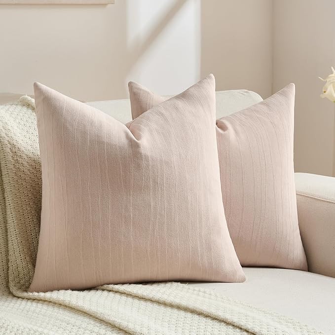 FUTEI Valentine's Day Pink Chenille Decorative Throw Pillow Covers 26x26 Inch Set of 2,Soft Crushed Striped Texture Euro Pillow Sham,Modern Home Decor for Couch Bed Living Room