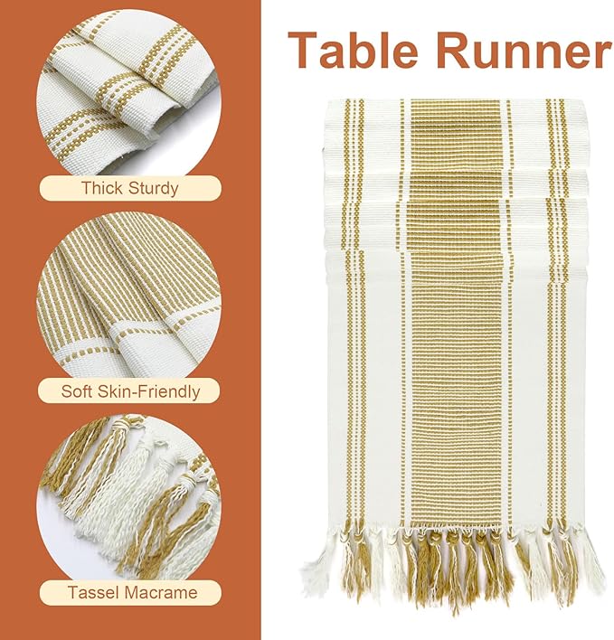 SK Studio 19Pcs Boho Table Runner Placemat and Napkin Ring Set Rectangle and Round Meal Mats Macrame Table Runner with Tassels for Wedding Kitchen Dining, Beige