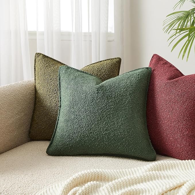 JUSPURBET Green Decorative Pillow Covers 26x26 Set of 2 Throw Pillow Covers for Couch Sofa Bed Cozy Boucle Textured Cushion Covers Cases with Hidden Zipper for Living Room Home Decor