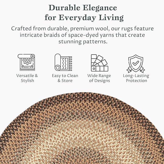 RRI Home Decor EastEnd EL33 Taupetone 4' x 4' Round - Braided Area Rug, Home Decor, Floor Mat or Bedroom Rug - Easy Care, Ideal for High Traffic Areas in Hallway and Living Room - Made in USA