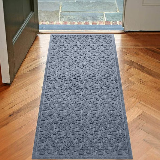 WaterHog Water Trapping Door Mat - Slip-Resistant Indoor/Outdoor Entrance Rug for Front Door, Entryways, Patios, Porch, Mudrooms, Hallway, Made in USA, Dogwood Leaf Collection, Bluestone, 3' x 5'