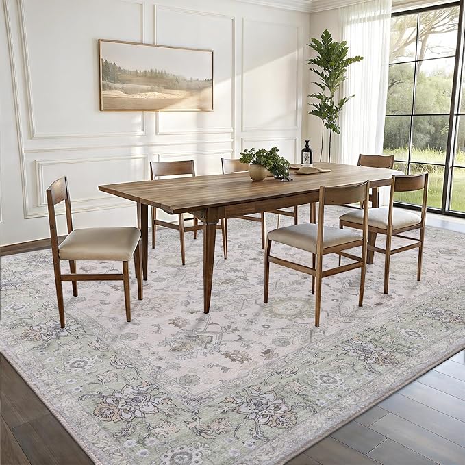 Vanmoos 5x7 Area Rugs for Living Room, Bedroom - Machine Washable, Non-Slip Bedside Rug, Large Soft Floor Carpet for Office, Dining Room, Farmhouse and Home Decor, Cozy Elegance/Green