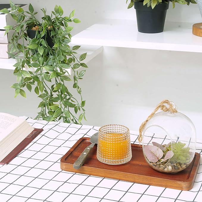 KOLWOVEN Solid Acacia Wood Serving Tray -2 Pack, 11.8" x 5.9" Rectangular Wooden Serving Platter, Wood Boards for Food, Mini Cheese Board for Vegetable, Charcuterie, Appetizer, Decor (Set 2)