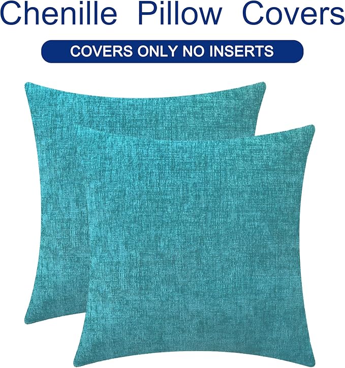 CaliTime Throw Pillow Covers Decorative 16 X 16 Inches Pack of 2 Cozy Chenille Cushion Cases for Couch Sofa Bed Living Room Home Lake Blue