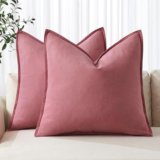 MIULEE Decorative Linen Euro Sham Pillow Covers 22x22 Inch Cranberry Red Boho Farmhouse Neutral Couch Throw Pillows for Bed Pack of 2 Accent Modern Pillowcase Sofa Livingroom Home Decor