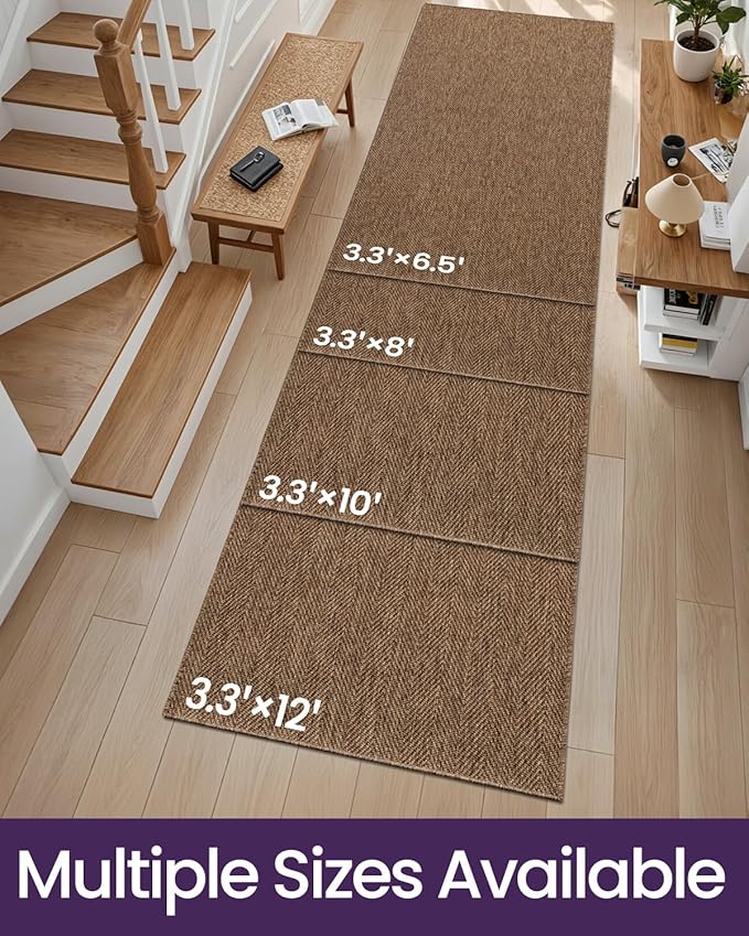 DEXI Hallway Runner Rug 3.3x6.7, Woven Braided Farmhouse Runner Carpet Indoor, Absorbent Thin Long Entryway Runners for Kitchen, Laundry Room, Patio Entrance, Brown