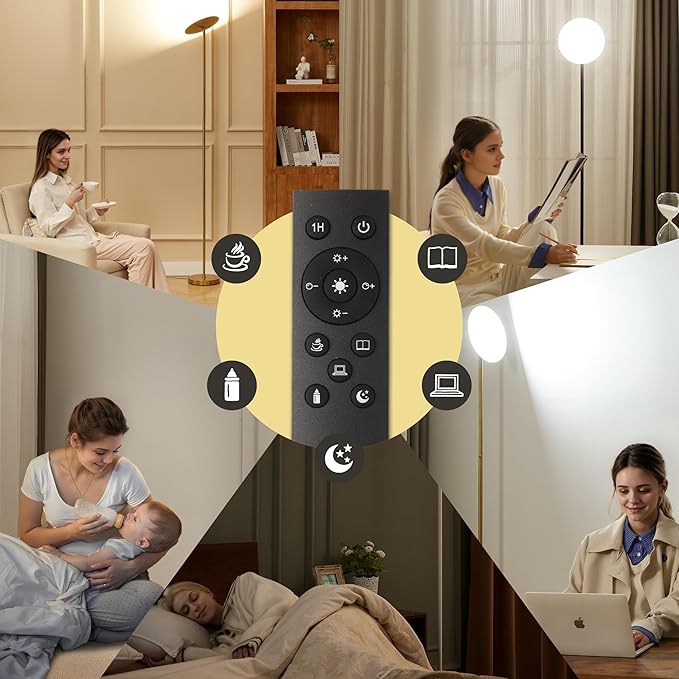 Slothology Skylight LED Floor Lamp, 3200LM, 71" Modern Torchiere in Golden Brass, Stepless Dimming, Remote & Touch Control, Bright Light for Living Room or Bedroom, Weighted Base