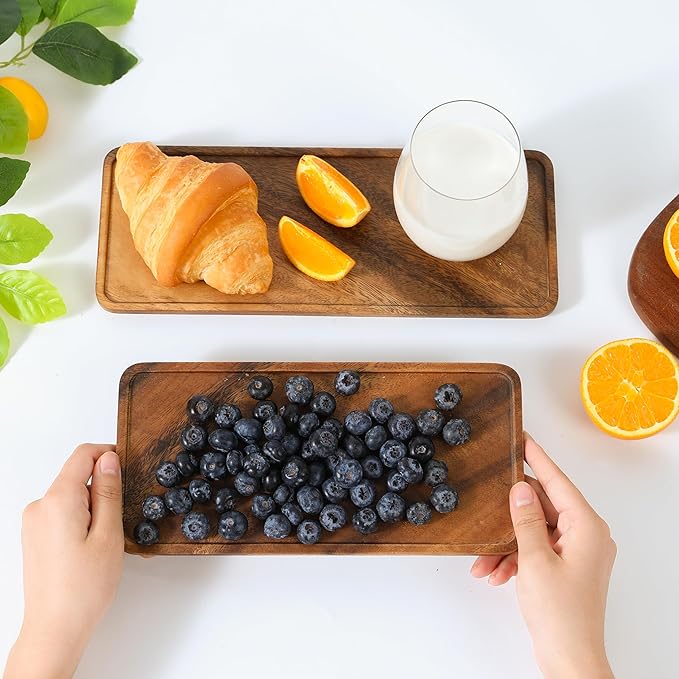 Premium Quality Durable Walnut Long Rectangular Wooden Plate 10"-100% Natural Wood Serving Plate for Coffee Table-Great Home Decor Platter for Breakfast & Dining