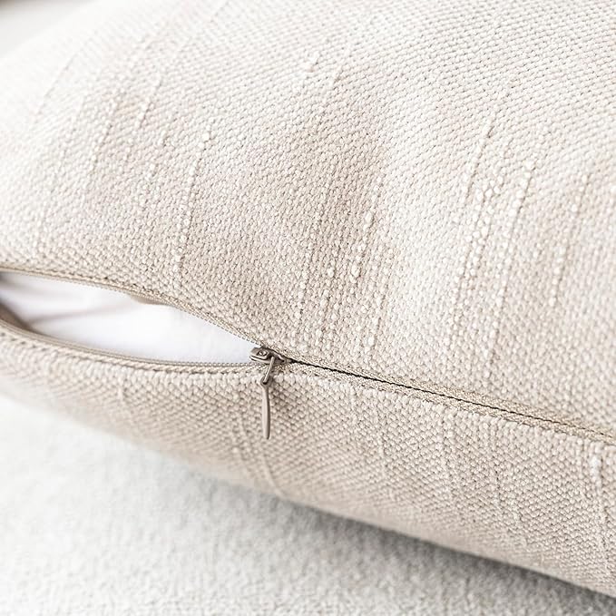 Foindtower Pack of 2 Soft Textured Throw Decorative Pillow Covers Lumbar Accent Solid Cushion Cover Cozy Neutral Farmhouse Pillow Case for Couch Sofa Bedroom Living Room 12x20 Inch, Light Beige