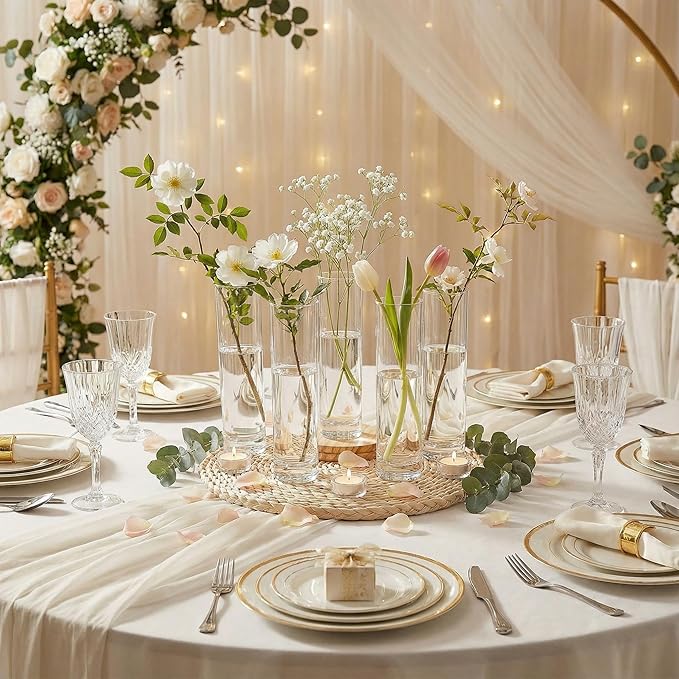 48 Pcs Acrylic Cylinder Bud Vases for Centerpieces, Acrylic Tall Flower Vase Clear Small Vases Bulk for Single Rose Table Centerpiece Wedding Home Decor Indoor Desk Office Party Decorations