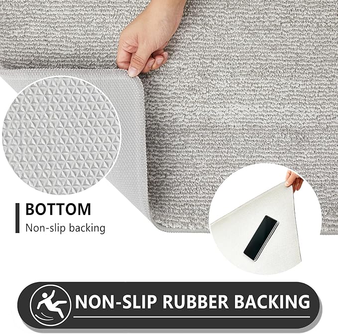 REFETONE Indoor Doormat, Front Door Mat 36"x60" Absorbent Rubber Backing Non Slip Back Door Mats, Washable Low-Profile Inside Floor Mat Door Rugs for Entryway, Resist Dirt Mud Mat for Dogs, Grey