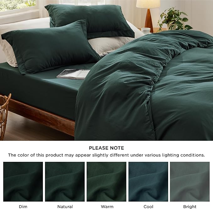 Bedsure Duvet Cover King Size with Fitted Sheet - 4 Pieces Prewashed Cotton-Like Extra Soft Bedding Set, Includes 1 Duvet Cover 104x90 Inches, 2 Pillow Shams, 1 Fitted Sheet, Forest Green