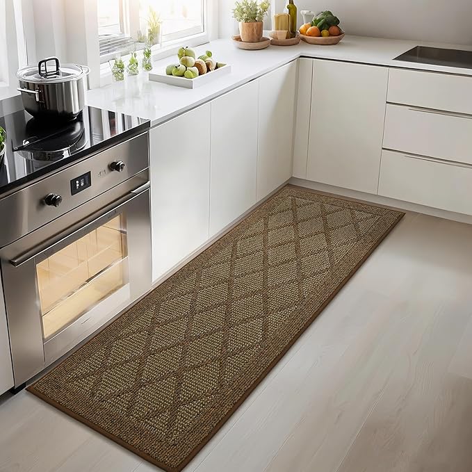 COSY HOMEER Kitchen Rug Non Slip Washable, 20"x48" Absorbent Kitchen Mats for Floor, Runner Rugs for Kitchen Floor, 100% Polypropylene Kitchen Sink Rug (Brown)