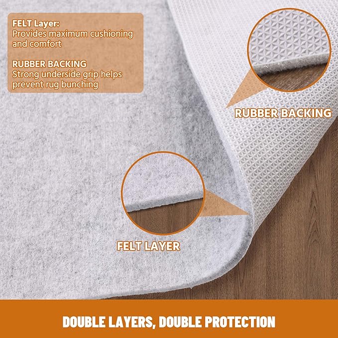 5' x 8' Non Slip Rug Pad Waterproof, 1/4" Thick 100% Felt +Rubber Rug Pad, Under Area Rug Pad Protective Cushioning Rug Pads Carpet Gripper Keep Rugs in Place, Safe for All Floors