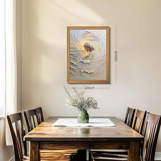Framed 3D Textured Christian Jesus Canvas Wall Art, Jesus With Golden Halo Wall Decor Paintings, Religious Bible Posters Prints Pictures Artwork for Church Living Room Bedroom Home Decor 12x16 Inch