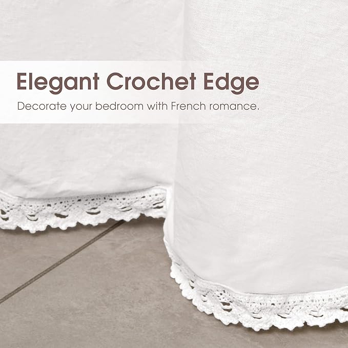 Vlocemon - Queen Size 18" Drop - White Lightweight Cotton Bed Skirt with Crochet Edge - Dust Ruffle Whth Split Corner - Soft, Elegant, Breathable Bedding Accessory
