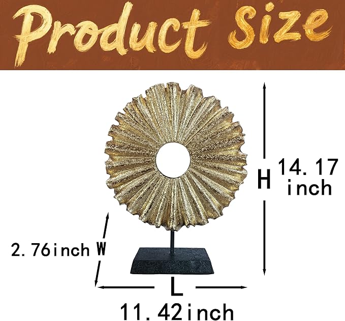 Modern Abstract Round Decorative Sculpture, Dining Living Room Desk Decor,Geometric Home Decor Statues,Shelf Top Decor Aesthetics, Coffee Tables or Office Shelves（Golden）