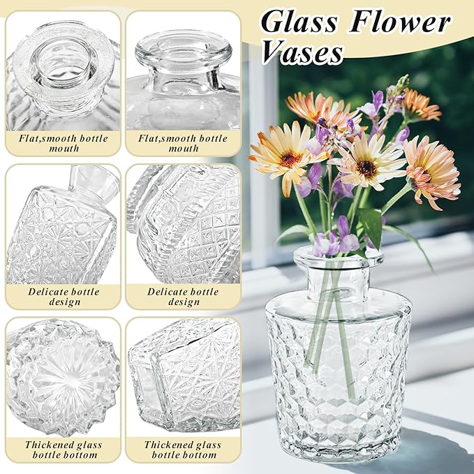 Bud Vases,IJRPLM Set of 10 Glass Bud Vases in Bulk,Small Vases for Centerpieces,Clear Vases Bulk Mini Vases for Flowers,Vintage Bud Vases for Home Table Flower Décor Rustic Wedding Decorations