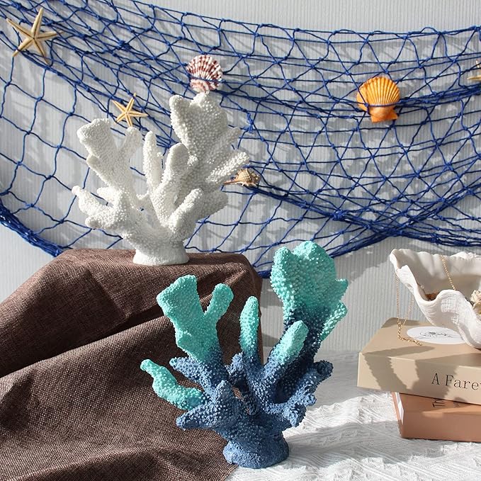 White Resin Coral Decorations Artificial Coral Statue Home Décor Accents Hawaiian Beach Decorations for Home Nautical Decorations Beach Themed Home Living Room Party Decor