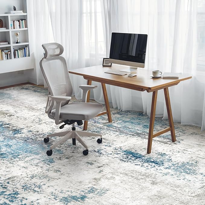 AREAMAY Washable Area Rug for Living Room 6x9 - Neutral Modern Abstract Rugs, Soft Non Slip Thin Carpet with for Bedroom, Under Dining Room Table, Home, Office, Dorm - Blue Gray