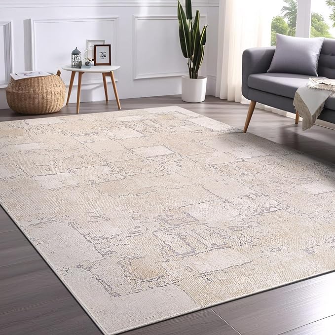 Beverly Rug Living Room Rug 5x7 Modern Luxury Ultra Soft Vintage Indoor Area Rugs for Kitchen Dining Room Stain Resistant Non Shedding Indoor Carpet Alfombras para Salas Modernas (5 x 7 Beige)