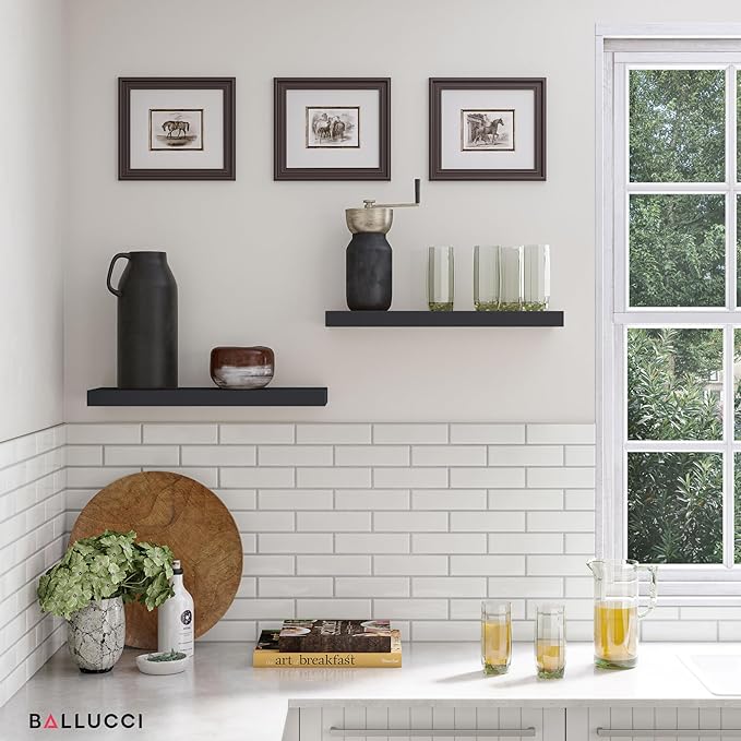 Ballucci Floating Shelves for Wall, 24" Wood Wall Shelf Set of 2, with Invisible Brackets for Bathroom, Living Room, Bedroom, Kitchen, Nursery, 8" Deep, Black