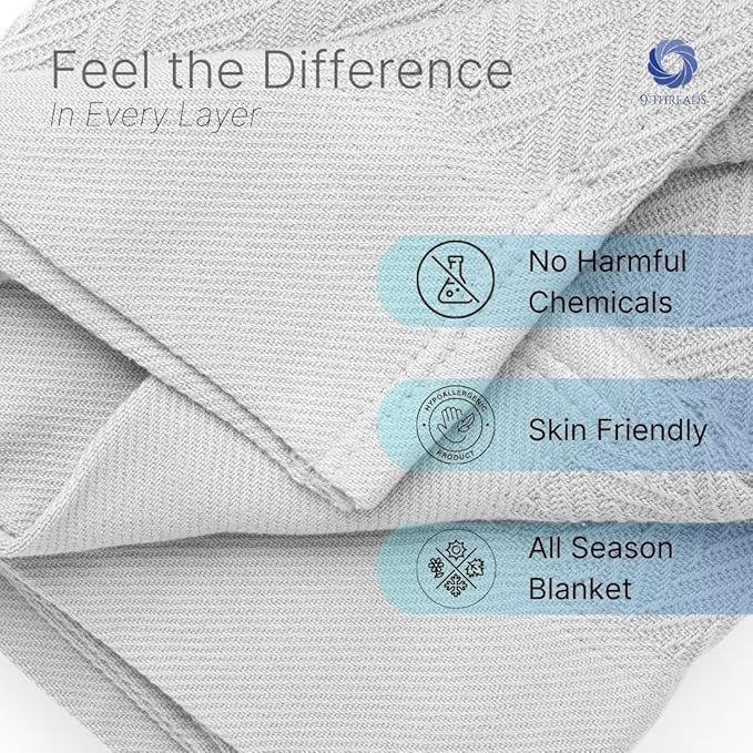9Threads 100% Cotton Herringbone Weave Blankets, 66"X90" Twin, Throw Blanket for Bed,All Season Cotton Blanket, Cozy Blanket,Throws Bed Blanket, Throw Blanket for Couch,Modern Home Decor -Light Grey